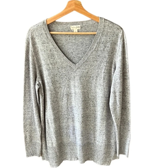 Maison Jules 100% Cotton Heather Gray Basic V Neck Long Line Sweater. Sz L - Picture 1 of 6